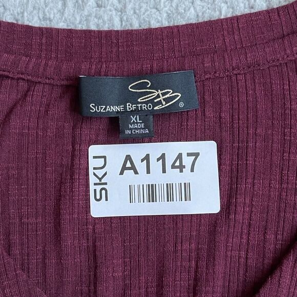 Suzanne Betro Shirt Top Women Size XL Purple Hi-Low V Neck Long Sleeve Textured - Picture 2 of 9